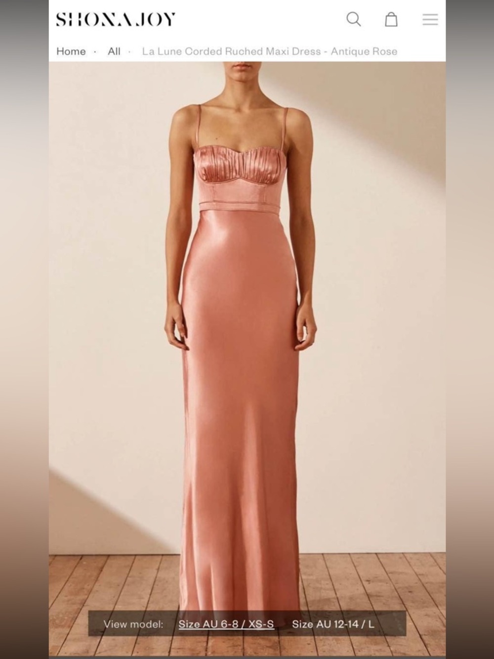 Shona Joy La Lune Corded Ruched Maxi Dress in Antique Rose